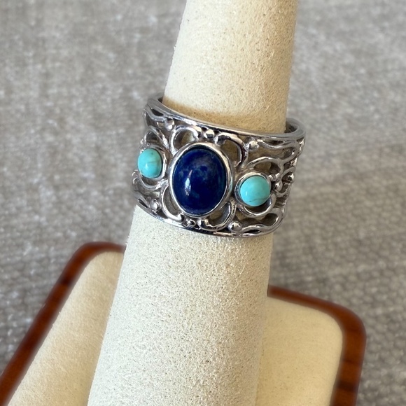 Sterling Silver Turquoise and Lapis RIng - Picture 1 of 7